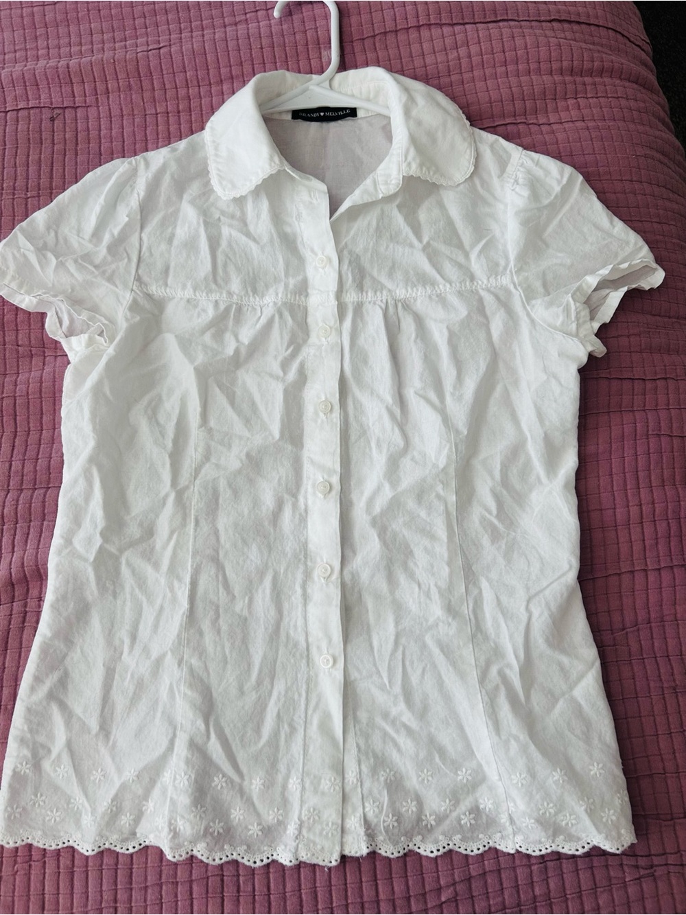 Brandy Melville White Eyelet-Trim Button Down Top